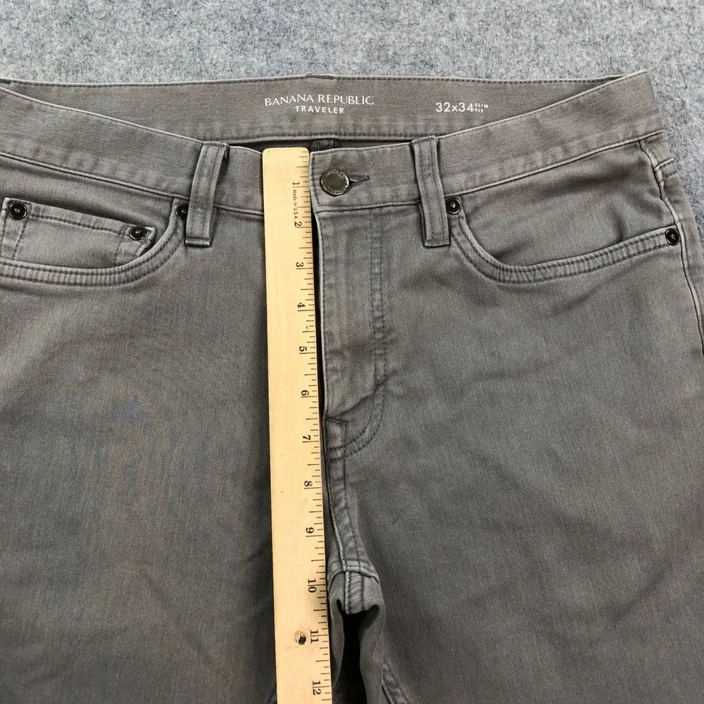 Banana Republic Mens Traveler Pants 32x34 Slim Fit Stretch Gray Cotton Denim